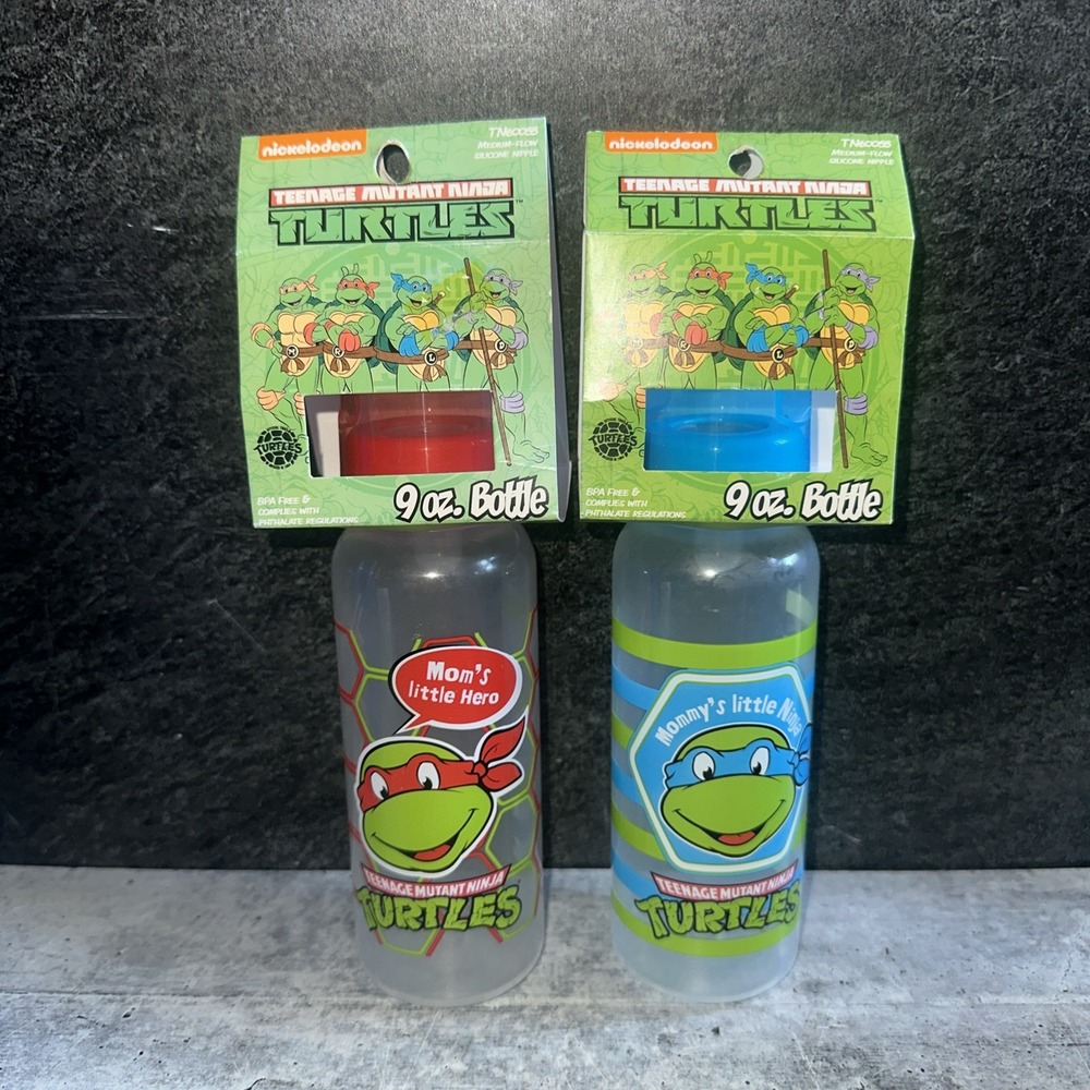 2 Nickelodeon  TMNT Teenage Mutant Ninja Turtles Baby Bottles Leonardo & Rafael